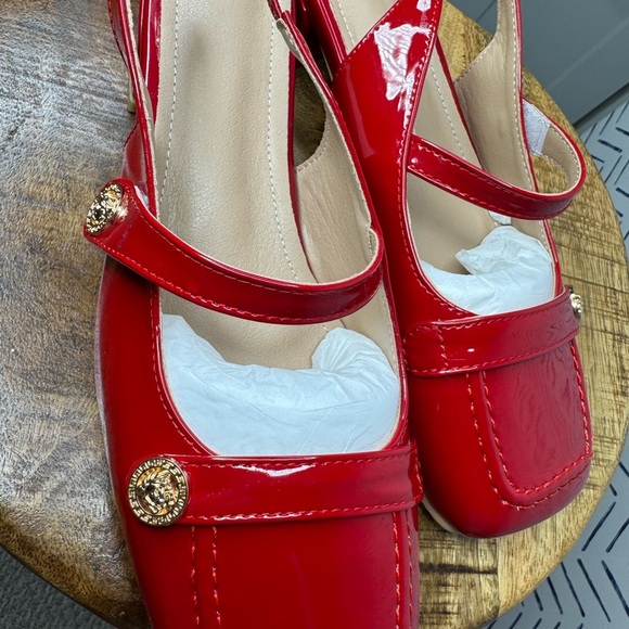 NEW! Red Sling Back Maryjane Mule Block heel size 9 - Picture 4 of 9